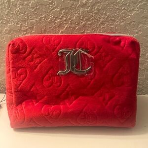 Juicy Couture Red Velvet Cosmetic Top Zip Bag with 1 Travel Bottle